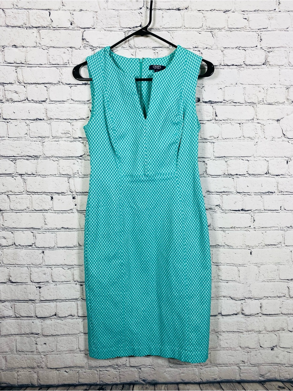 Chaps Women's Aqua White Gingham Sheath Dress Size 8 Sleeveless - Picture 2 of 8